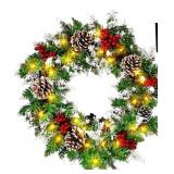 Christmas Wreath for Front Door, 18inch Pre-lit