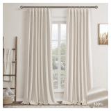 Sand Beige Linen Blackout Curtains for Bedroom 90 Inch Length 2 Panels Set Back Tab Pocket Neutral Farmhouse Living Room Darkening Curtains Track System Thermal Insulated Black Out Drapes 52x90