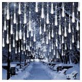 Solar Meteor Shower Lights Outdoor Waterproof, Christmas Decorations Lights Solar Powered, 16 Tubes 384LED Rain Drop Lights, Snow Cascading String Lights for Xmas Tree Party Garden Decor(Cool White)