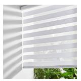 Persilux Cordless Zebra Blinds for Windows (27" W X 64" H, White) Free-Stop Roller Windows Shades Dual Layer Light Control for Day and Night, Light Filtering Sheer Shades for Home, Easy to Install