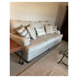 Fusion upholstered couch 29 x 88 x 40 in (accent pillows match lots 909 and 910)