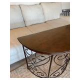 Metal and glass top half moon entry table 30 x 39 x 19 in