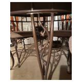 Ashley Furniture iron and wood dining table 30 x 48 x 48 in with 4 chairs (located in basement)