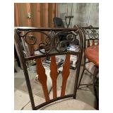 Ashley Furniture iron and wood dining table 30 x 48 x 48 in with 4 chairs (located in basement)