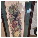 Framed grapes and fruit print signed Glynda Turley 30 x 15.5 with Amazing Grace wall hanging