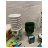 Paper cups, napkins, ice pop makers, parchment and Saran Wrap