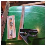 Block planer, adjustable square tool, knives, tire guages and garden pruners