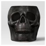 6.12"x8.25" Large Patina Pillar Ceramic Skull Candle Holder Black - Threshold