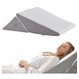 Bedluxe Wedge Pillow for Sleeping, Adjustable Foldable Bed Wedge Pillow Set, Orthopedic Memory Foam Triangle Pillow Wedge, 7-in-1 Elevated Pillows for Leg and Back Support, White/Grey