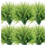 ZEOSTARO 12 Bundles Artificial Plants, Fake Boston Fern Greenery Outdoor UV Resistant No Fade Faux Plastic Plants Garden Porch Window Box Decorating