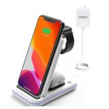 MSTJRY Wireless Charging Station, 3 in 1 Wireless Fast Charger Stand for iPhone 15/14/13/12/11/Pro/Max/XS/XR/X/8/Plus, for Apple Watch Ultra 8/7/6/5/4/3/2/SE, for AirPods 3/2/Pro(Adapter Included)