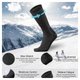 Ortis Merino Wool Cushion Crew Socks for Men Outdoor Hiking Hike Moisture Wicking Heavyweight Thick Warm Steel Toe Work Boots(Black L)