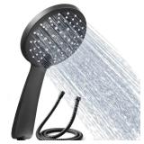 Rokelos Handheld Shower Head, 5 Mode Adjustable Spray Settings, 59 Inch Stainless Steel Hose, Anti-clogging Nozzle, High Pressure, Matte Black - Retail: $5635.44