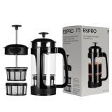 ESPRO - P3 French Press - Double Micro-Filtered Coffee and Tea Maker, Grit-Free and Bitterness-Free Brews, Ideal for Loose Tea and Coffee Grounds - (Black, 32 Oz)