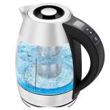 Chefman 1.8L Digital Electric Glass Kettle+ w/ Rapid-Boiling & 7 Presets for Precise Temperature, Stainless Steel Tea Infuser Included, Advanced Digital Control