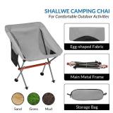 SHALLWE Ultralight Portable Camping Chair,Aviation Aluminum Frame Compact Folding Chairs,300lbs Capacity with Wide Feet and Storage Bag,Suitable for Camping,BBQ,Hiking,Beach,Lawn(Gray)