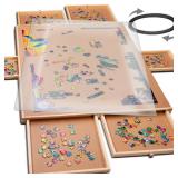 PLAYVIBE Rotating Jigsaw Puzzle Board with Drawers â Puzzle Table with Cover, 4 Drawers, 22 1/4â x 30" â Wooden Puzzle Organizer â Puzzle Accessories (1500 Piece Rotating)