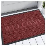 Yimobra Welcome Mat Outdoor Indoor, 29.5x17 All-Season Waterproof Front Door Mat, All-Weather Heavy Duty Doormat, Low Profile Porch Patio Entrance Mat, Non Slip Outside Mat, Red