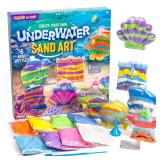 Made By Me Create Your Own Underwater Sand Art, Includes 6 Ocean-Themed Bottles, 8 Sand Colors, Glitter, & Funnel, Great Staycation or Group Activity, Party Idea, DIY Sand Art For Kids Ages 6, 7, 8, 9