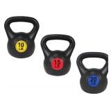 Fitvids âWide Grip 3-Piece Kettlebell Exercise Fitness Weight Set, Include 10 lbs, 15 lbsâ and â20 lbs