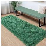 2 Pack Green Runner Rugs Shag 6x2ft