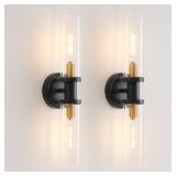 Wall Sconces Set of Two Black and Brass Gold Wall Lamp Wall Lights with Clear Glass Shade Sconces Wall Lighting Wall Sconces Indoor Sconces Wall Decor Set of 2 Wall Scones, Wall Lights Set of 2 - Reta