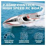 HEXSOLID Remote Control Boat RC Boat for Pool & Lakes with Capsize Recovery 3 Speeds Cruise Control 30+ KPH Racing Boats 2 Batteries 60Min Pool Toys for Kids & Adults and Ideal Gifts for Kids