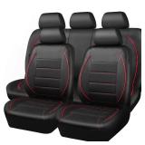 CAR PASS Universal FIT Piping Leather Car Seat Cover, for Suvs,Van,Trucks,Airbag Compatible,Inside Zipper Design and Reserved Opening Holes (Full Set, Black and Red)