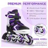 Adjustable Inline Skates for Girls, Girls Roller Skates with All Light up Wheels for Big Kids, Purple Size 1-4Y