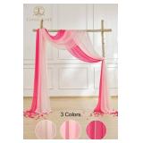 TINGE TIME 3 Panels Wedding Arch Draping Fabric, 30" x 20ft Hot Pink Chiffon Fabric Drapery Sheer Backdrop Curtain for Wedding Ceremony Party Decoration,Wedding Arch Drapes for Wedding Ceremony