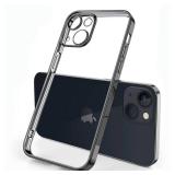 ZEZHOU iPhone 13 Clear Case with Camera Lens Protector, Non Yellowing Electroplated Edge, Upgraded Shockproof Soft Inner Silicone Bumper Shell, Slim Thin Phone Case for iPhone 13 6.1", Black