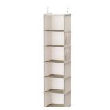 YOUDENOVA Hanging Closet Organizer, 6-Shelf Closet Hanging Storage with Side Pockets, Beige