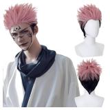 IEBIYO Mens Pink Black Wig Ryomen Sukuna Cospaly Wig Boys Pink Wig Heat Resistant Halloween Party Costume Wig (Pink Black)