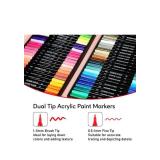 48 Colors Acrylic Paint Markers, Dual Tip with Fine Tip and Brush Tip Pens for Stone, Wood, Calligraphy, Canvas, Ceramic, Metal, Glass, Rock Painting, DIY Crafts