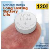 LR44 Batteries - 120 Count Pack - 1.5V Alkaline AG13 357 303 SR44 Battery Button Coin Cell Batteries for Hearing Aids and Hearing Amplifiers