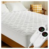 JinJeeo Heated Mattress Pad King Electric Mattress Pads Electric Bed Warmer Fit up to 21" with 11 Heat Settings Dual Controller 9 Hours Auto Shut Off, White - Retail: $76.71