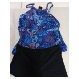 Aqua Eve Women Two Piece Plus Size Tankini Swimsuit with Shorts Tummy Control Bathing Suit High Neck Swimwear Blue and Purple Paisley Floral 18W