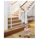 COMOMY 36" Extra Tall Baby Gate for Stairs Doorways, Fits Openings 29.5" to 46" Wide, Auto Close Extra Wide Dog Gate for House, Pressure Mounted Easy Walk Through Pet Gate with Door, White - Retail: $