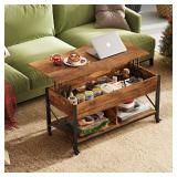 WLIVE Coffee Table, 41.3" Lift Top Coffee Table with 4 Wheels, Hidden Compartment, Storage Shelf and Lift Tabletop for Living Room, Reception Room, Rustic Brown - Retail: $101.34