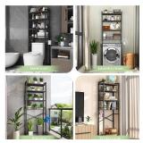 Kalrin Over-The-Toilet Storage Rack, 4-Tier Bathroom Organizer Shelf Over Toilet with Adjustable Shelf and Basket, Freestanding Space Saver Bathroom Shelves Above Toilet for Room (Pure Black)