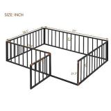 FAVSH Full Size Metal Floor Bed Frame with Fence and Door,Versatile Montessori Beds,No Box Spring Needed,Easy to Install,for Kids,Boys,Girls,Black - Retail: $143.23