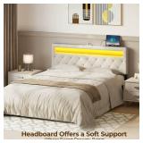 GREENSTELL Headboard for Full Size Bed with 60,000 DIY Color of LED Light, USB & Type C Post, Attach Frame, Height Adjustable, White Leather Wall Mounted Head Boards Only, Sturdy & Stable, Full - Reta