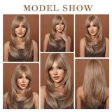 HAIRCUBE Blonde Wigs, Long Layered with Bangs, Heat Resistant.