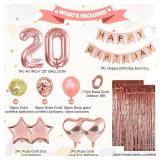 20th Birthday Decorations Rose Gold Banner & Balloon for Her