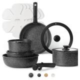 $60 CAROTE 15pcs Nonstick Pots and Pans Set, Detachable Handle