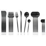 JASHII 24-Piece Stainless Steel Flatware Set - Matte Black