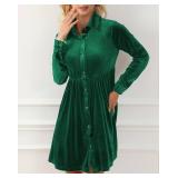 Velvet Mini Dress Long Sleeve Ruffle Lapel Babydoll