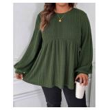 Plus Size Rib Knit Long Sleeve Peplum Top - MakeMeChic