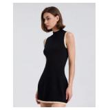 Small Women Sleeveless Slim Patchwork Knit Sweater Dress