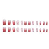 Press on Nails Medium Square Pink Flower Design Rose Pink French